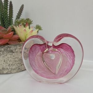 Elegant Pink Heart-Shaped Glass Art Piece